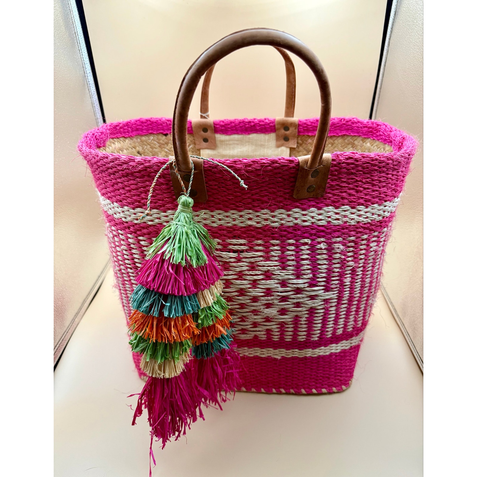 New With Tags Mar Y Sol Ibiza Tassel Tote - Pink Sisal — image 2 of 5